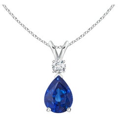 ANGARA Natural 1.15ct Blue Sapphire Teardrop Pendant with Diamond in Platinum