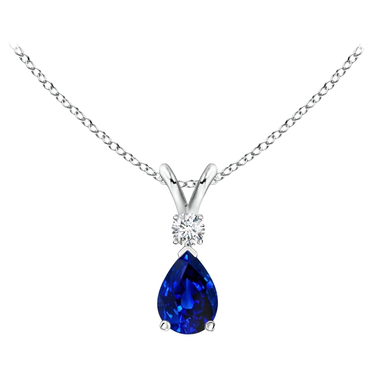 ANGARA Pendentif goutte d'eau en platine avec saphir bleu naturel de 0.40 carat et diamants en vente