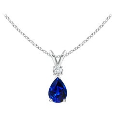 ANGARA Natural 0.40ct Blue Sapphire Teardrop Pendant with Diamond in Platinum