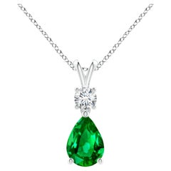 Pendentif émeraude naturelle en forme de poire V-Bale en or blanc 14 carats, taille 8 x 6 mm