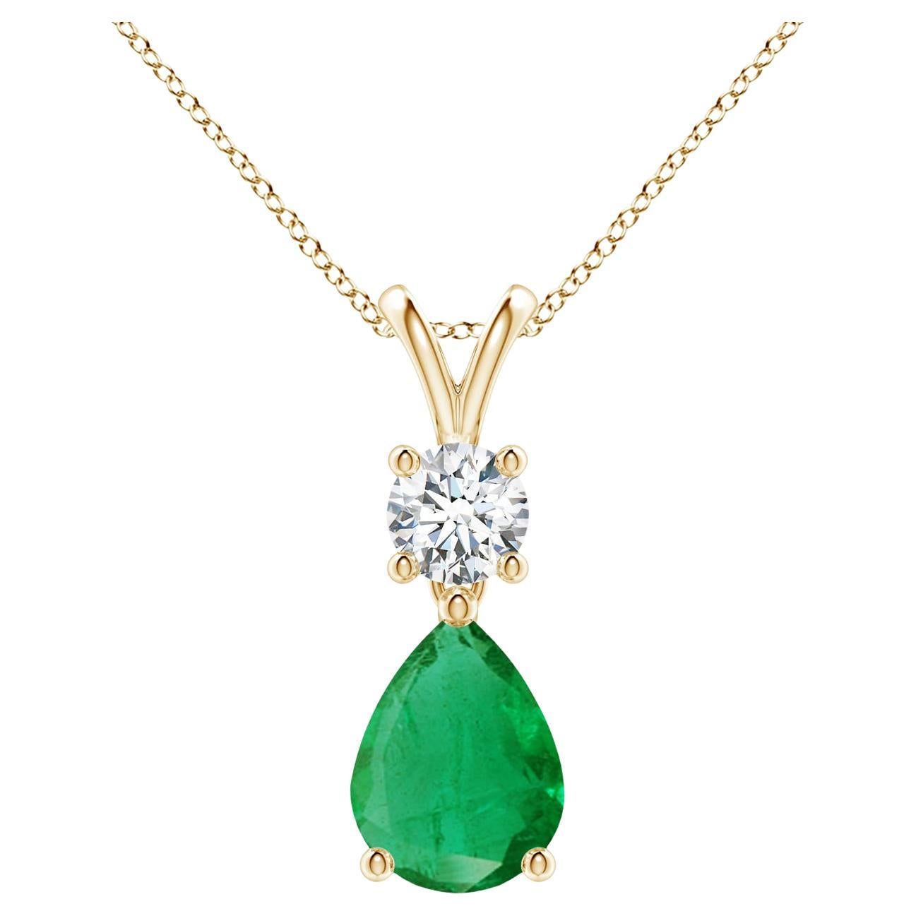 Pendentif émeraude naturelle en forme de poire V-Bale en or jaune 14 carats, taille 8 x 6 mm