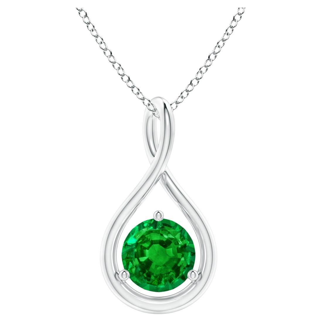 Pendentif Infinity en or blanc 14 carats avec émeraudes rondes solitaires de 5 mm