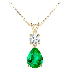 Ciondolo con smeraldo naturale a forma di pera in oro giallo 14K Dimensioni 8x6 mm