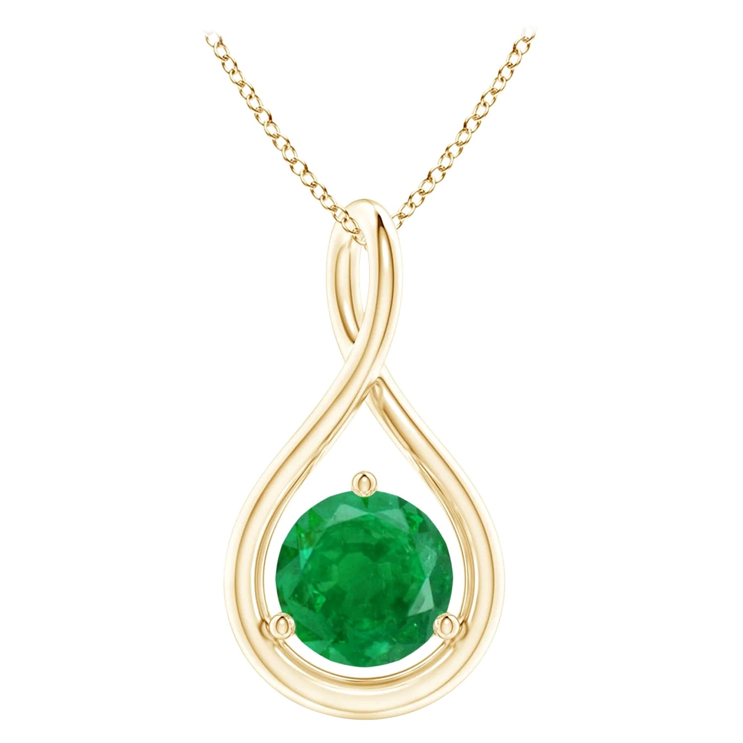 Natural Solitaire Round Emerald Infinity Pendant in 14K Yellow Gold 6mm