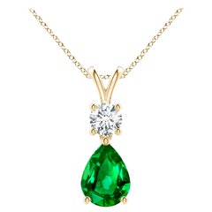 Natural Pear-Shaped Emerald V-Bale Pendant in 14K Yellow Gold Size-8x6mm