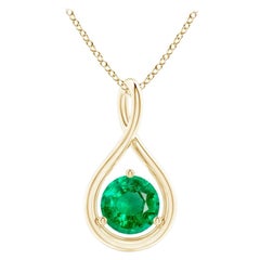 Natural Solitaire Round Emerald Infinity Pendant in 14K Yellow Gold 5mm