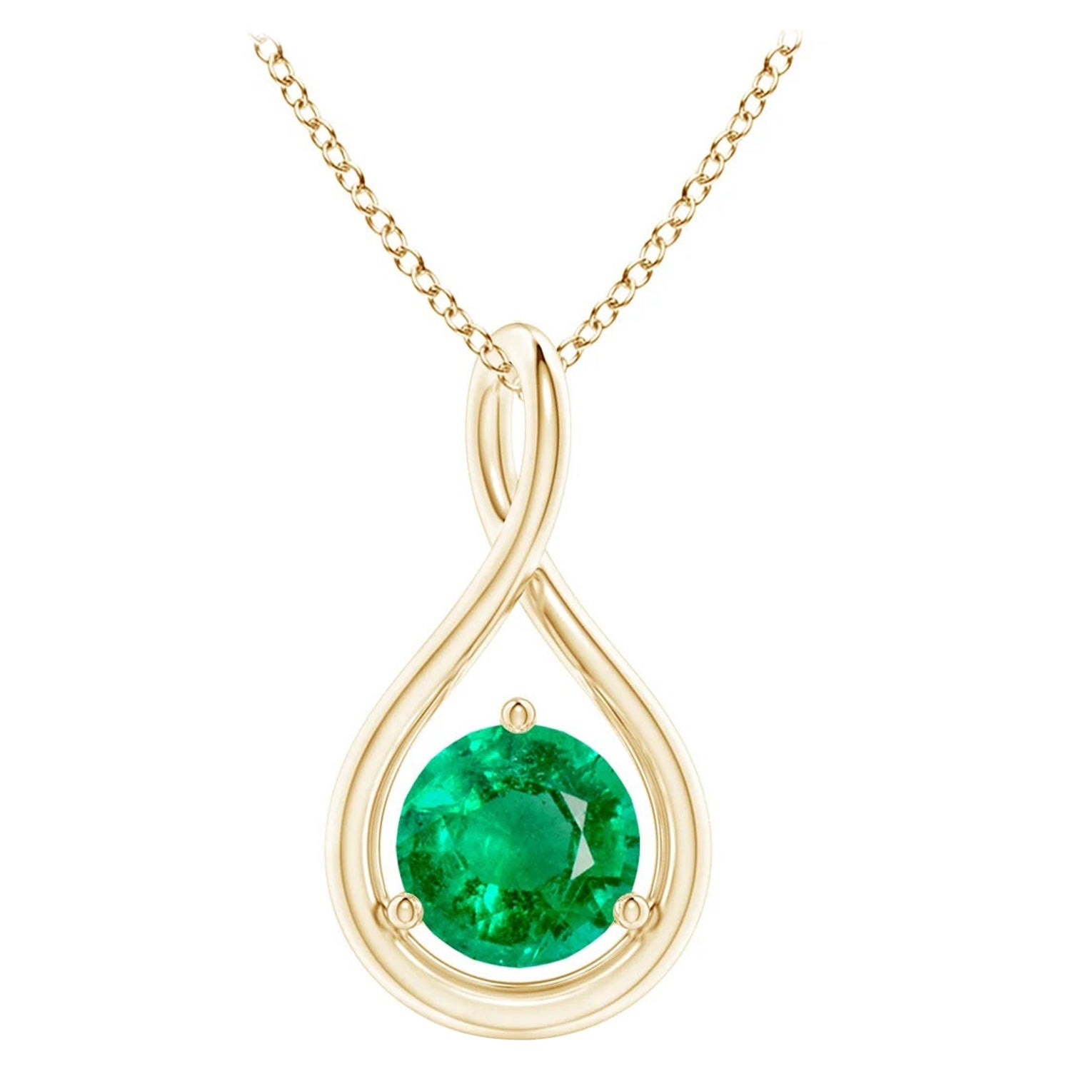 Pendentif Infinity en or jaune 14 carats avec émeraudes rondes solitaires de 5 mm