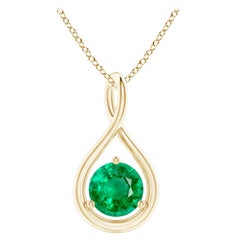Colgante Infinito Esmeralda Redonda Solitaria Natural en Oro Amarillo de 14K 5mm