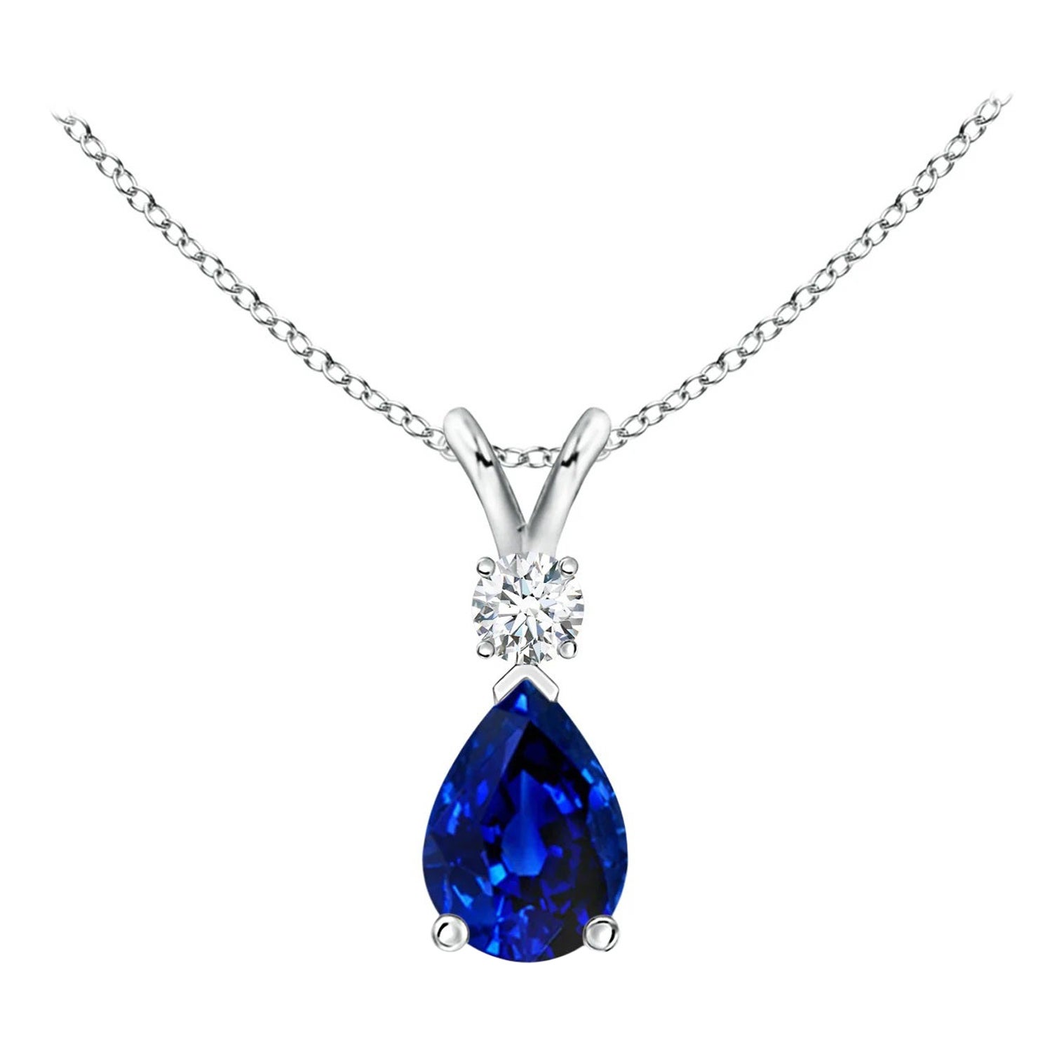 ANGARA Natural 0.75ct Blue Sapphire Teardrop Pendant with Diamond in Platinum