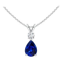 ANGARA Natural 0.75ct Blue Sapphire Teardrop Pendant with Diamond in Platinum