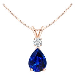 ANGARA Natural 1.15ct Blue Sapphire Teardrop Pendant with Diamond in Rose Gold