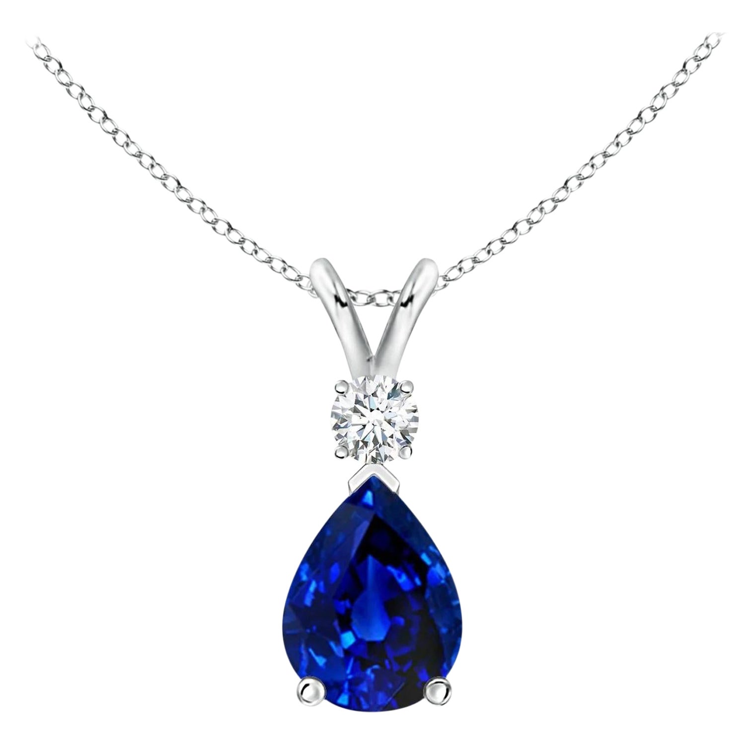 ANGARA Natural 1.15ct Blue Sapphire Teardrop Pendant with Diamond in Platinum