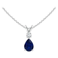 ANGARA Natural 0.40ct Blue Sapphire Teardrop Pendant with Diamond in White Gold