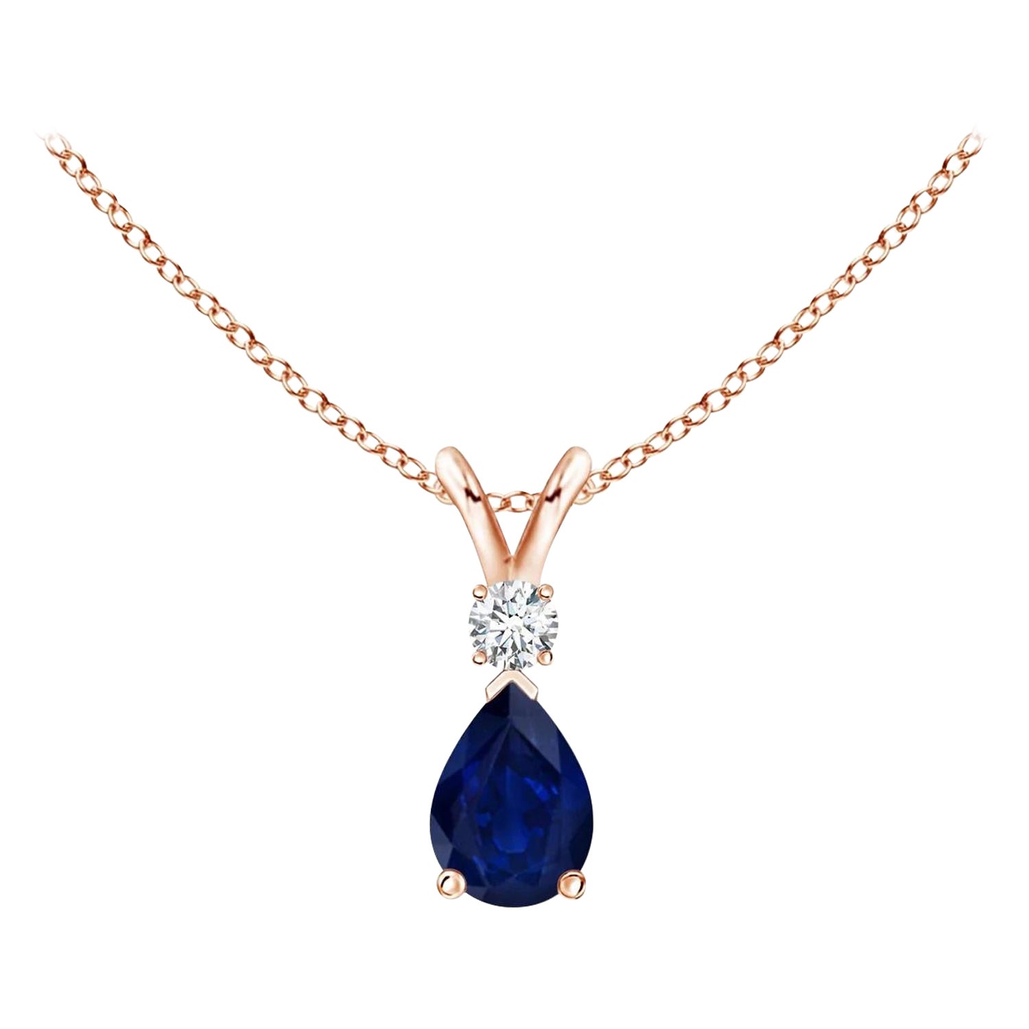 ANGARA Natural 0.40ct Blue Sapphire Teardrop Pendant with Diamond in Rose Gold