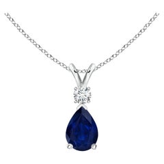 ANGARA Natural 0.75ct Blue Sapphire Teardrop Pendant with Diamond in White Gold