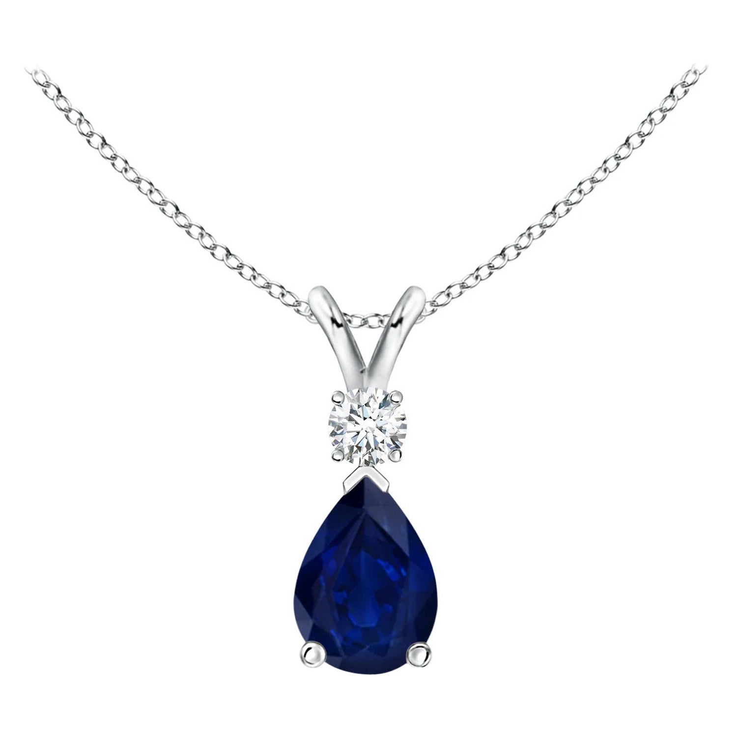 ANGARA Natural 0.75ct Blue Sapphire Teardrop Pendant with Diamond in White Gold
