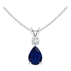ANGARA Colgante lágrima de zafiro azul natural de 0.75 ct con diamante en oro blanco