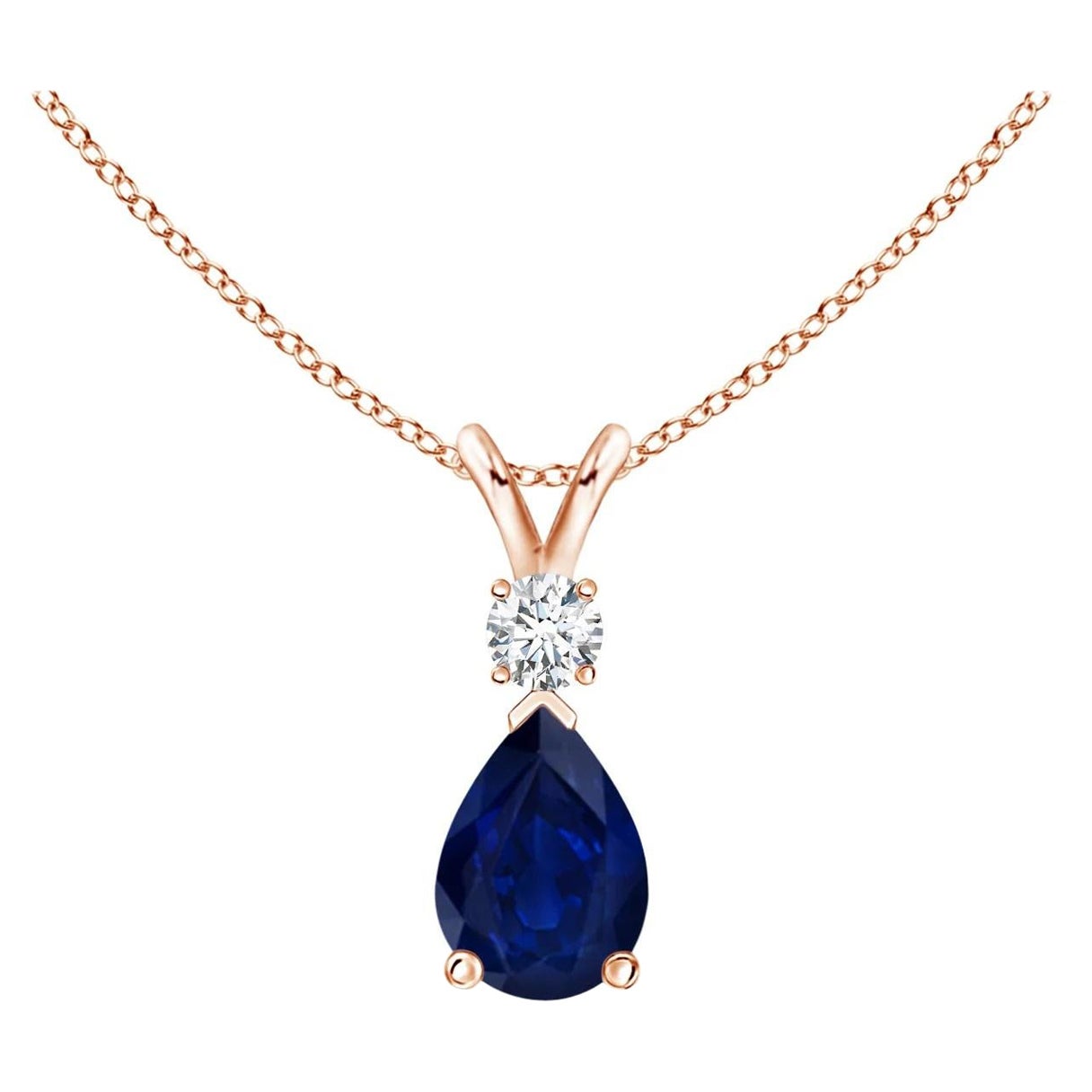 ANGARA Tropfenanhänger aus Roségold mit natürlichem 0,75 Karat blauem Saphir und Diamant im Angebot