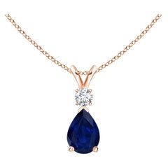 ANGARA Natural 0.75ct Blue Sapphire Teardrop Pendant with Diamond in Rose Gold