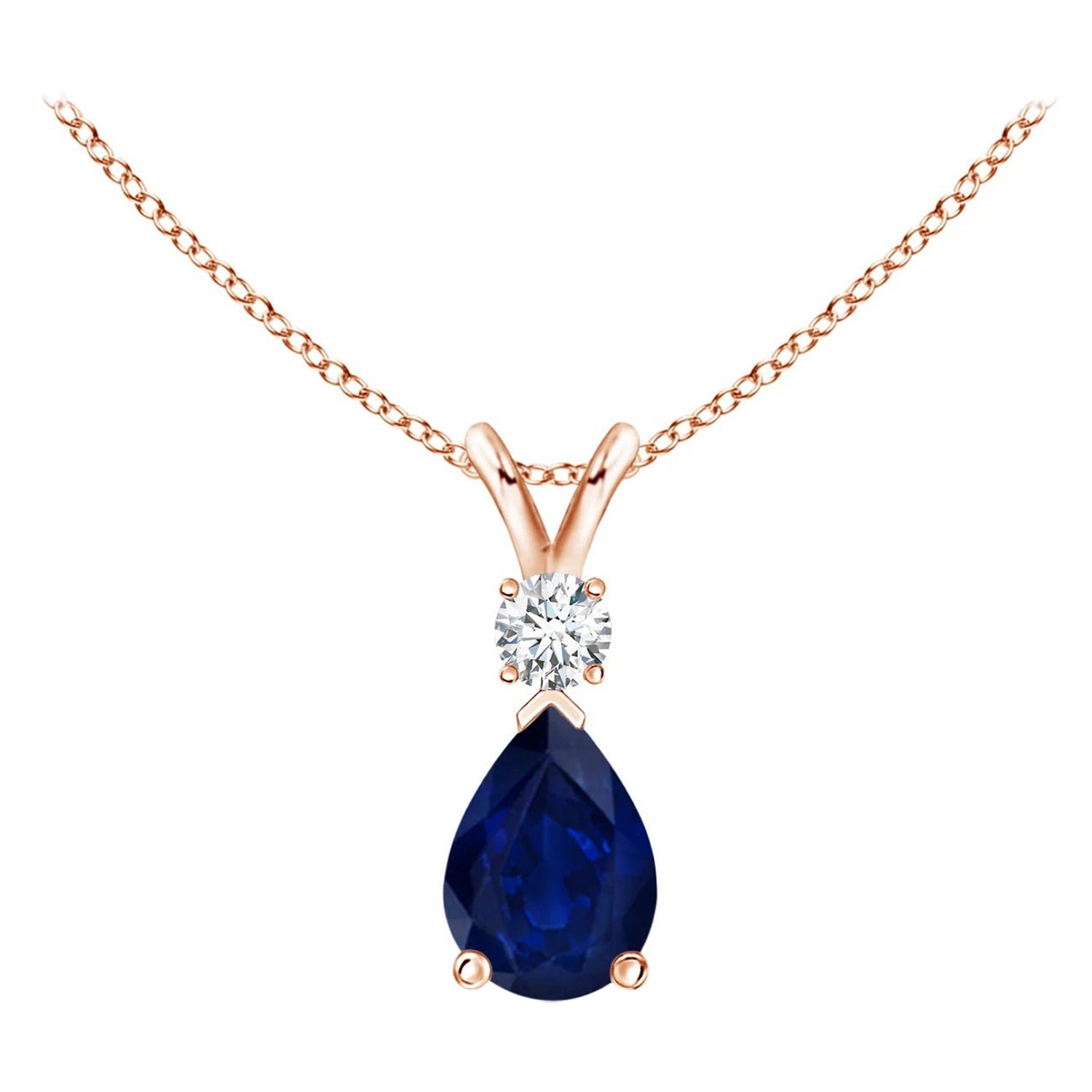 ANGARA Natural 0.75ct Blue Sapphire Teardrop Pendant with Diamond in Rose Gold