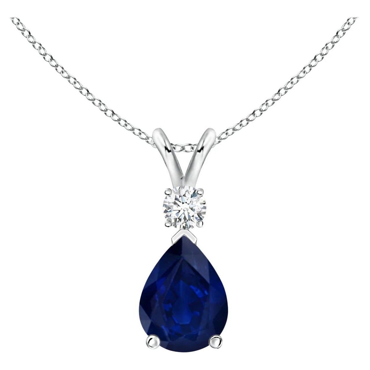 ANGARA Natural 1.15ct Blue Sapphire Teardrop Pendant with Diamond in White Gold For Sale