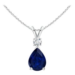 ANGARA Colgante lágrima de zafiro azul natural de 1,15 ct con diamante en oro blanco