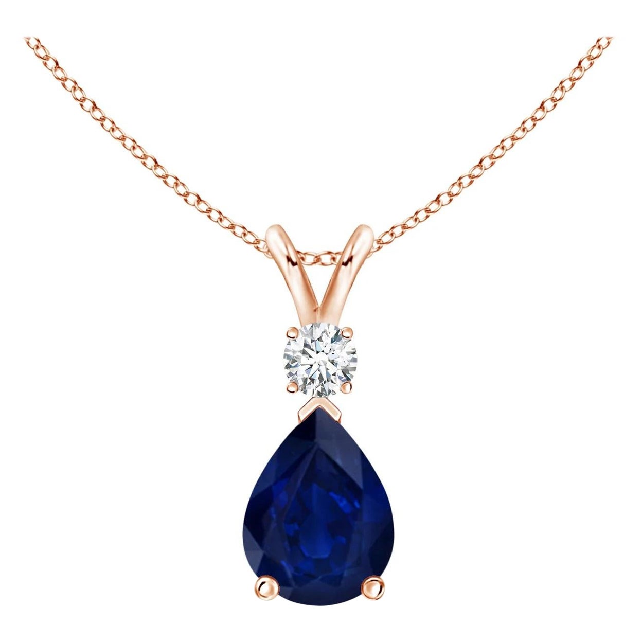 ANGARA Natural 1.15ct Blue Sapphire Teardrop Pendant with Diamond in Rose Gold