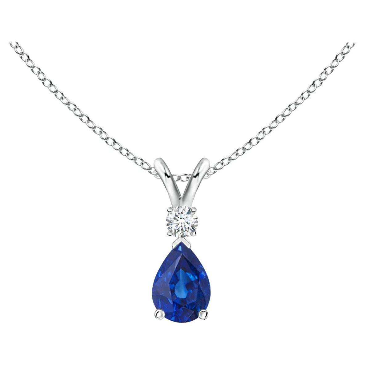 ANGARA Natural 0.40ct Blue Sapphire Teardrop Pendant with Diamond in White Gold For Sale