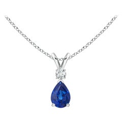 ANGARA Natural 0.40ct Blue Sapphire Teardrop Pendant with Diamond in White Gold