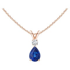 ANGARA Natural 0.40ct Blue Sapphire Teardrop Pendant with Diamond in Rose Gold
