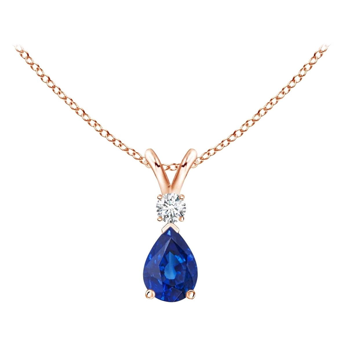 ANGARA Natural 0.40ct Blue Sapphire Teardrop Pendant with Diamond in Rose Gold