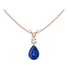 ANGARA Natural 0.40ct Blue Sapphire Teardrop Pendant with Diamond in Rose Gold