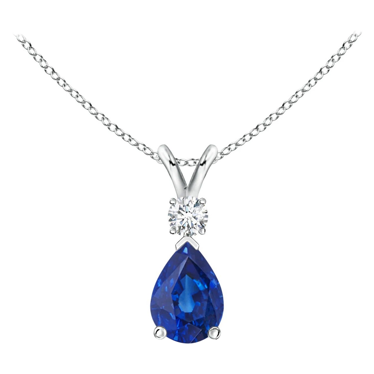 ANGARA Natural 0.75ct Blue Sapphire Teardrop Pendant with Diamond in White Gold