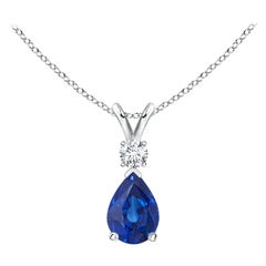 ANGARA Natural 0.75ct Blue Sapphire Teardrop Pendant with Diamond in White Gold