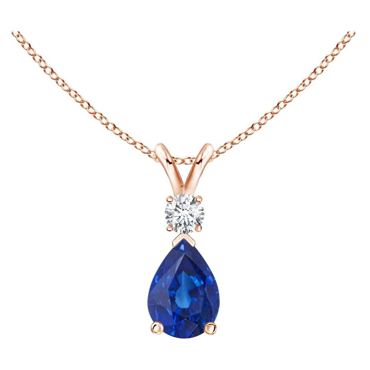 ANGARA Natural 0.75ct Blue Sapphire Teardrop Pendant with Diamond in Rose Gold