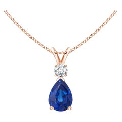 ANGARA Natural 0.75ct Blue Sapphire Teardrop Pendant with Diamond in Rose Gold