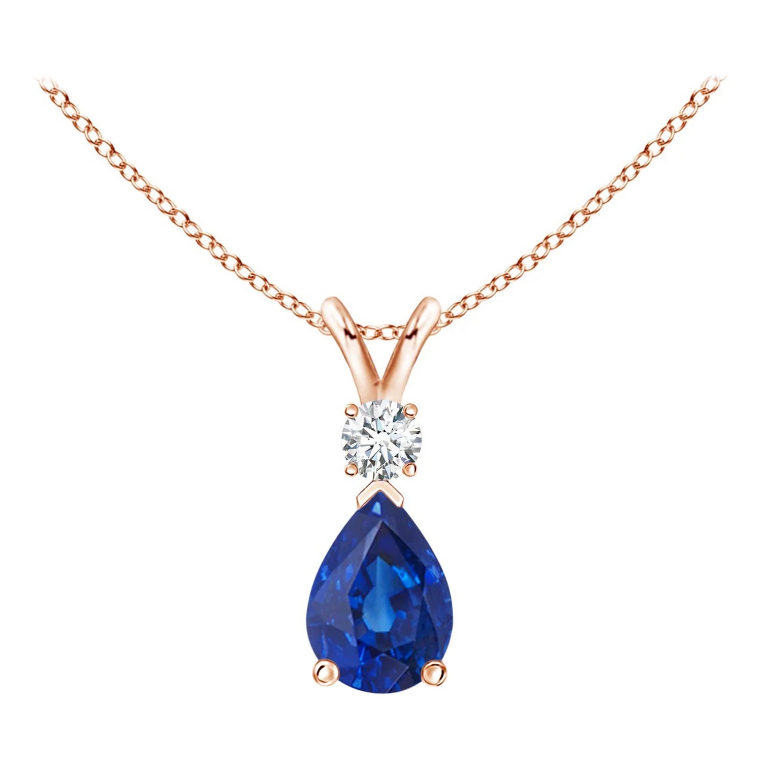 ANGARA Natural 0.75ct Blue Sapphire Teardrop Pendant with Diamond in Rose Gold For Sale