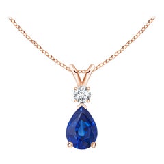 ANGARA Natural 0.75ct Blue Sapphire Teardrop Pendant with Diamond in Rose Gold