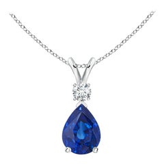 ANGARA Colgante lágrima de zafiro azul natural de 1,15 ct con diamante en oro blanco