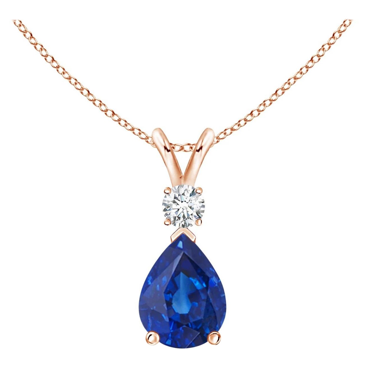 ANGARA Tropfenanhänger aus Roségold mit natürlichem 1.15 Karat blauem Saphir und Diamant im Angebot