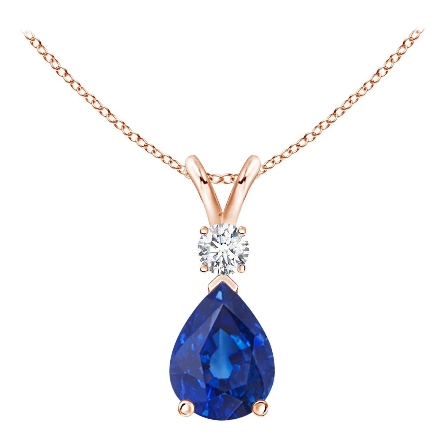 ANGARA Natural 1.15ct Blue Sapphire Teardrop Pendant with Diamond in Rose Gold
