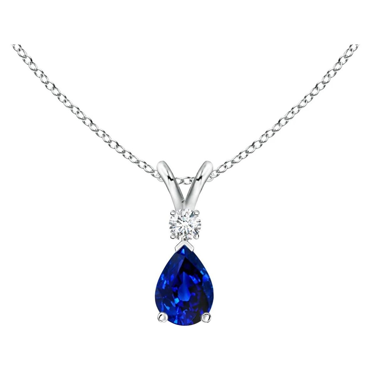 ANGARA Natural 0.40ct Blue Sapphire Teardrop Pendant with Diamond in White Gold For Sale