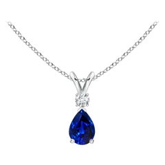 ANGARA Colgante lágrima de zafiro azul natural de 0.40 ct con diamante en oro blanco