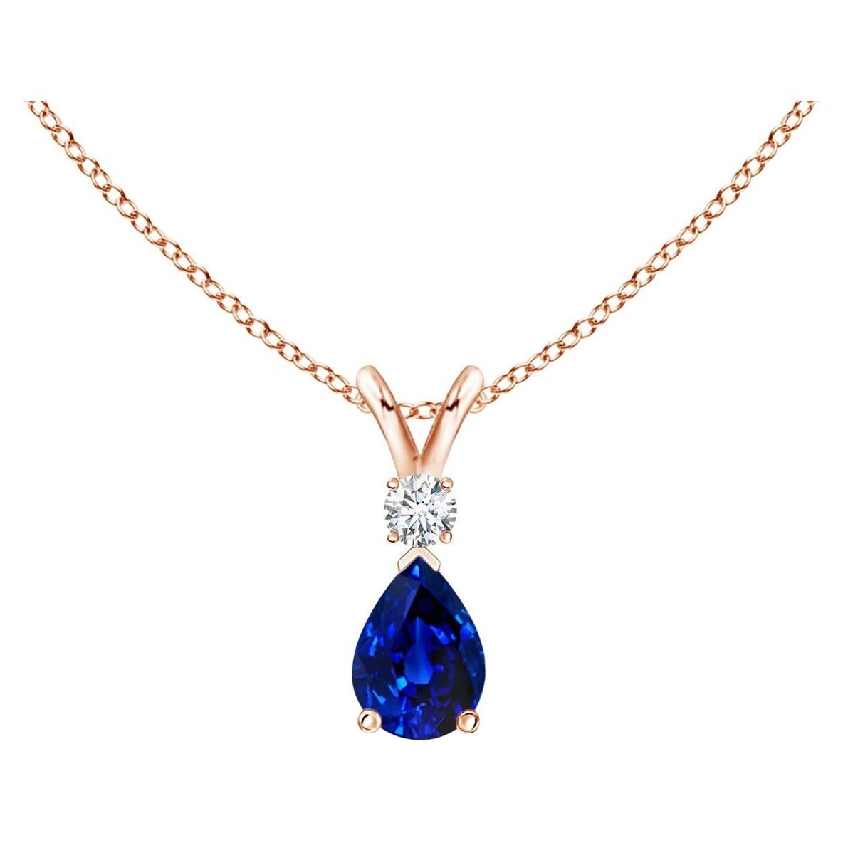 ANGARA Natural 0.40ct Blue Sapphire Teardrop Pendant with Diamond in Rose Gold