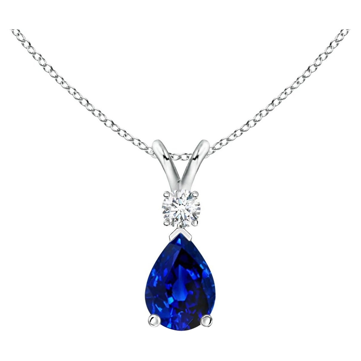 ANGARA Natural 0.75ct Blue Sapphire Teardrop Pendant with Diamond in White Gold For Sale