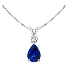 ANGARA Natural 0.75ct Blue Sapphire Teardrop Pendant with Diamond in White Gold