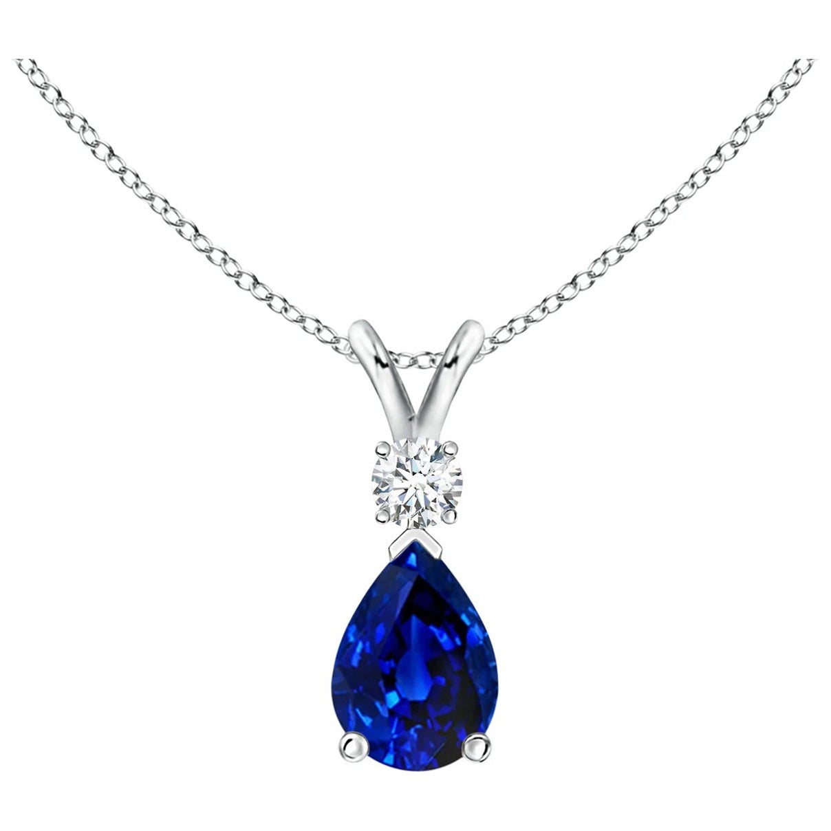 ANGARA Natural 0.75ct Blue Sapphire Teardrop Pendant with Diamond in White Gold