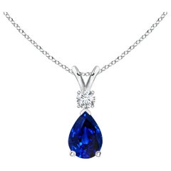 ANGARA Colgante lágrima de zafiro azul natural de 0,75 ct con diamante en oro blanco