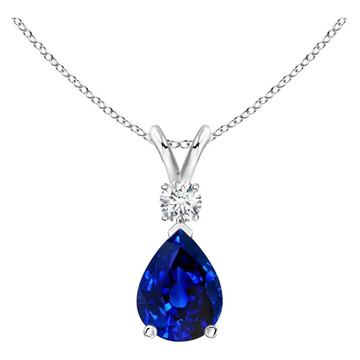 ANGARA Natural 1.15ct Blue Sapphire Teardrop Pendant with Diamond in White Gold