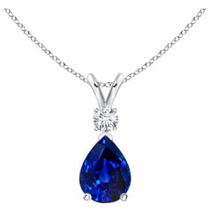 ANGARA Colgante lágrima de zafiro azul natural de 1,15 ct con diamante en oro blanco